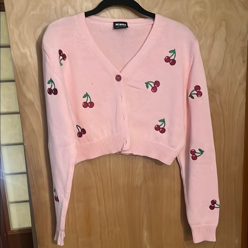 Minga Pink Cherry Embroidered Cardigan